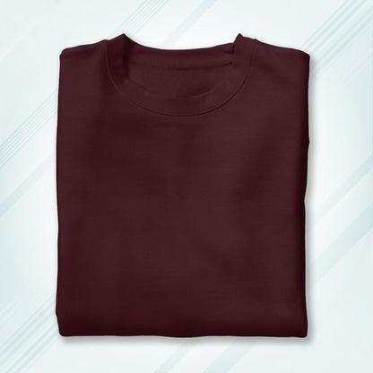 Maroon Round Neck Oversized Cotton Solid T-shirt
