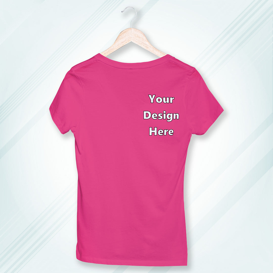 Pink Round Neck Classic Customized T-Shirt Front Pocket Design | Women