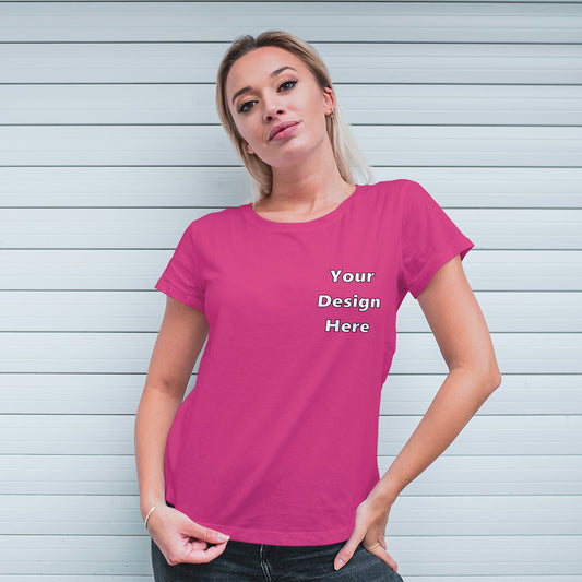 Pink Round Neck Classic Customized T-Shirt Front Pocket Design | Women