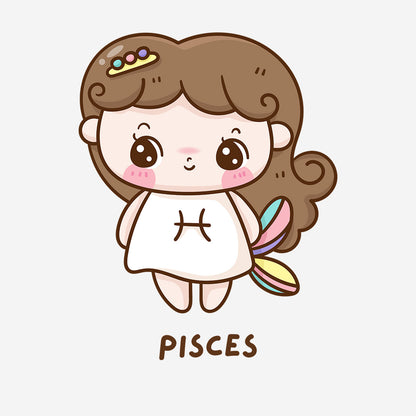 White Round Neck Classic Printed Classic T-Shirt Cute Pisces Horoscope | Women