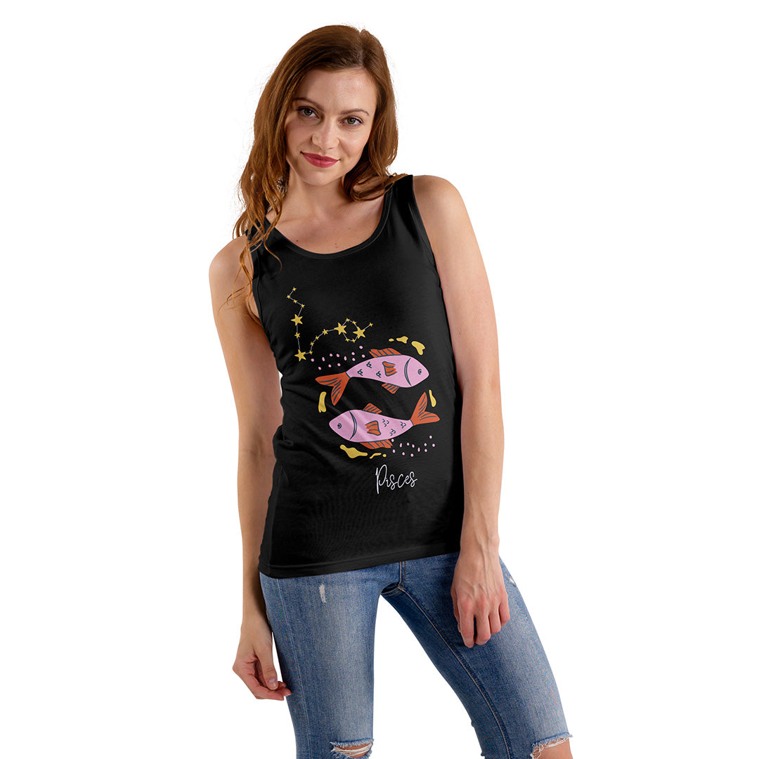 Black Regular Fit Tank Top Pisces Horoscope | Women
