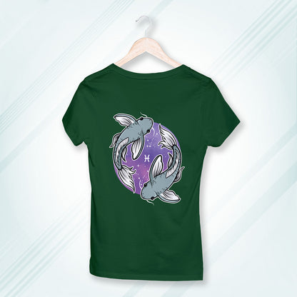 Green Round Neck Classic Printed Classic T-Shirt Pisces Horoscope | Women