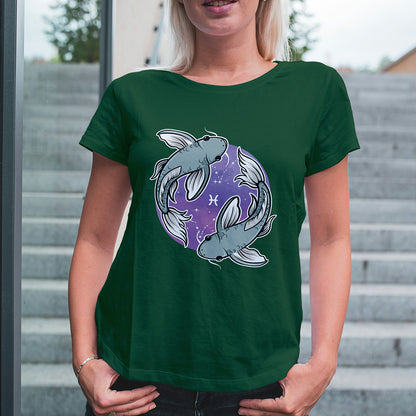 Green Round Neck Classic Printed Classic T-Shirt Pisces Horoscope | Women