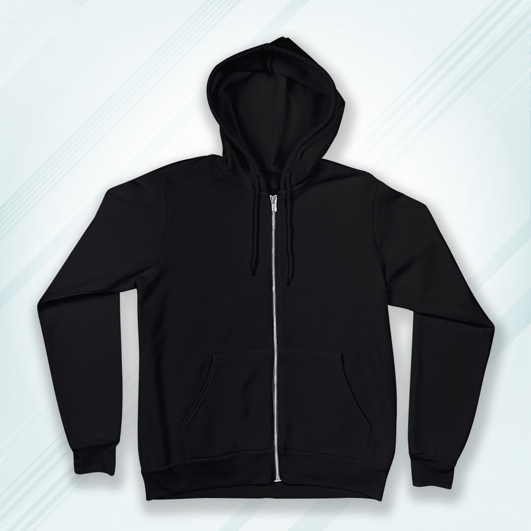 Black Regular Fit Zip Hoodie Poly Cotton Fleece Sweatshirt Long Sleeves