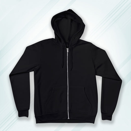 Black Regular Fit Zip Hoodie Poly Cotton Fleece Sweatshirt Long Sleeves
