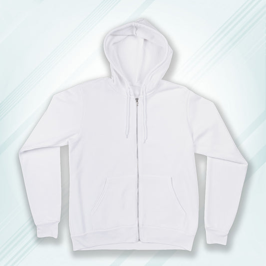 White Regular Fit Zip Hoodie Poly Cotton Fleece Sweatshirt Long Sleeves