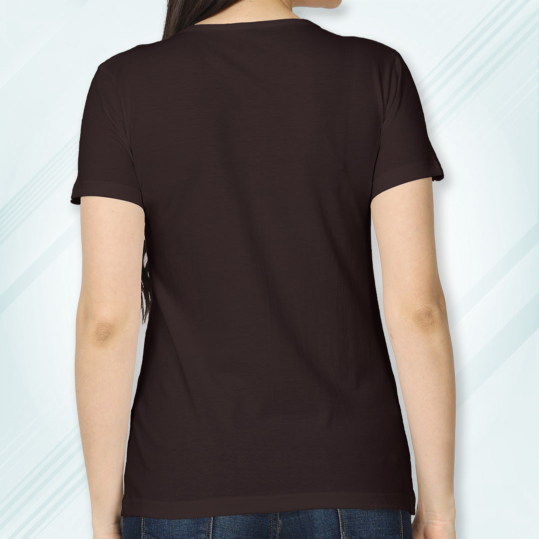 Coffee Brown Round Neck Classic Solid T-shirt | Women