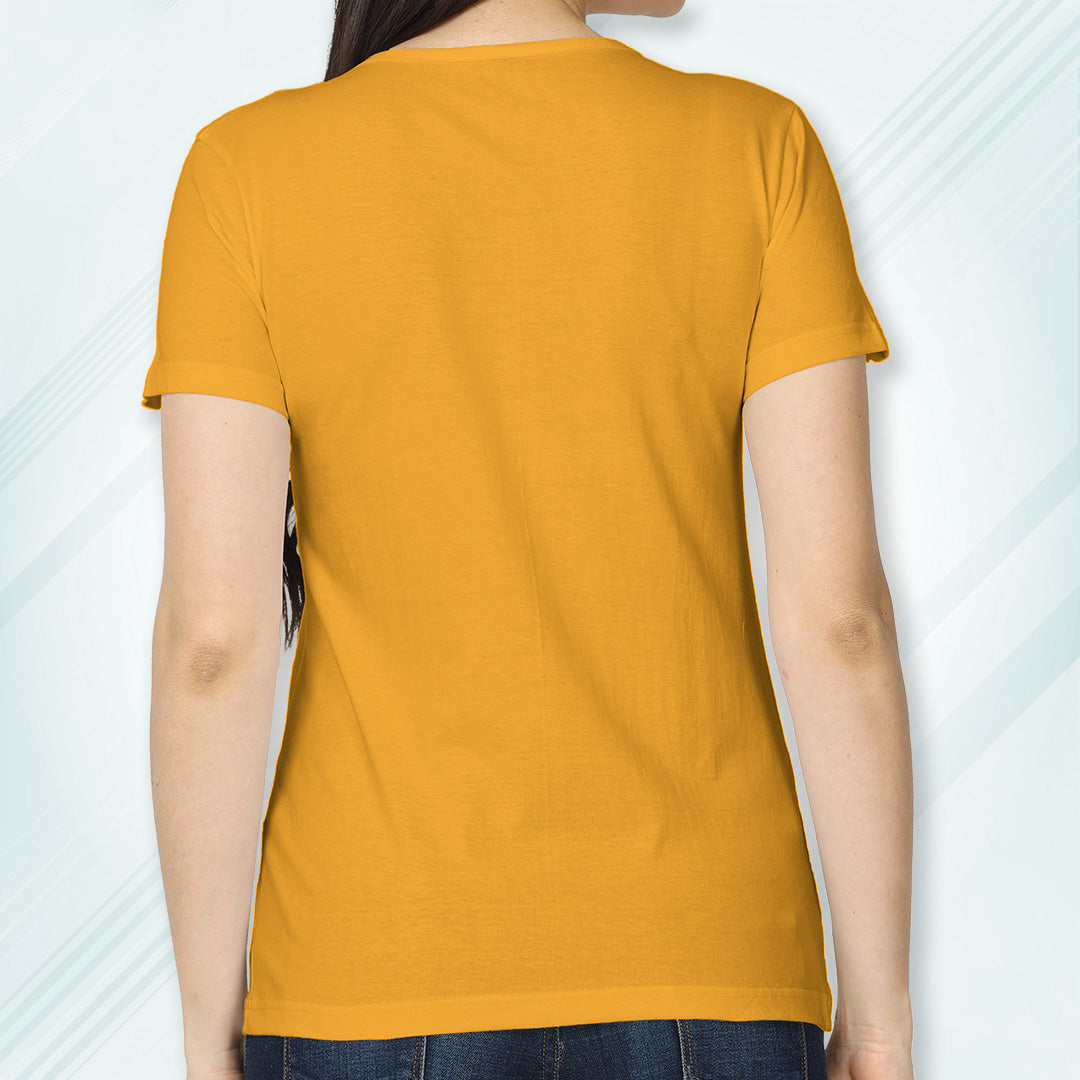Golden Yellow Round Neck Classic Solid T-shirt | Women