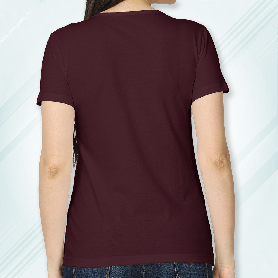 Maroon Round Neck Classic Solid T-shirt | Women