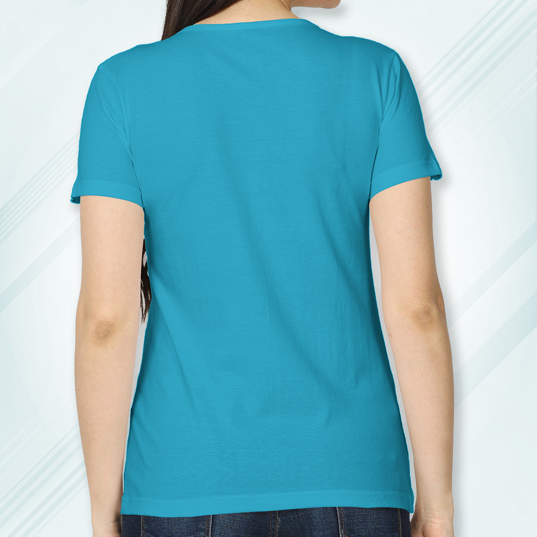 Sky Blue Round Neck Classic Solid T-shirt | Women
