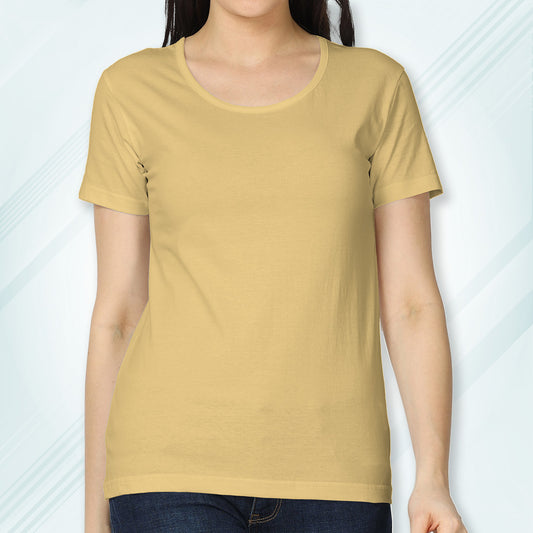 Beige Round Neck Classic Solid T-shirt | Women