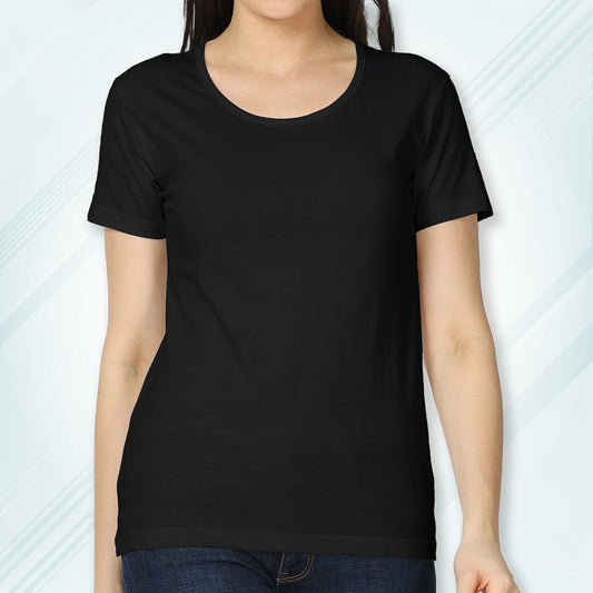 Black Round Neck Classic Solid T-shirt | Women