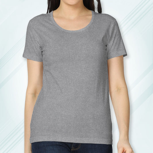 Charcoal Melange Round Neck Classic Solid T-shirt | Women