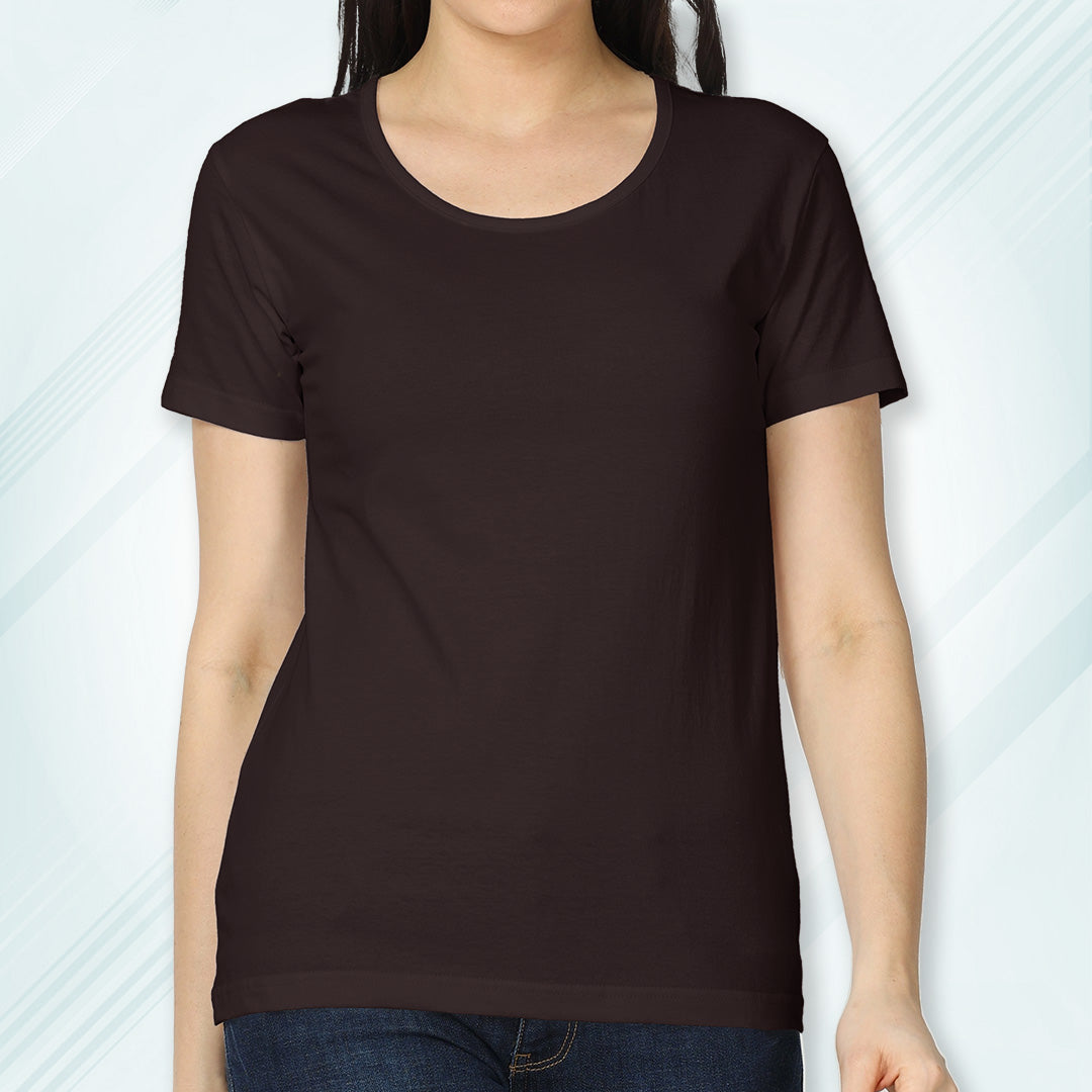 Coffee Brown Round Neck Classic Solid T-shirt | Women