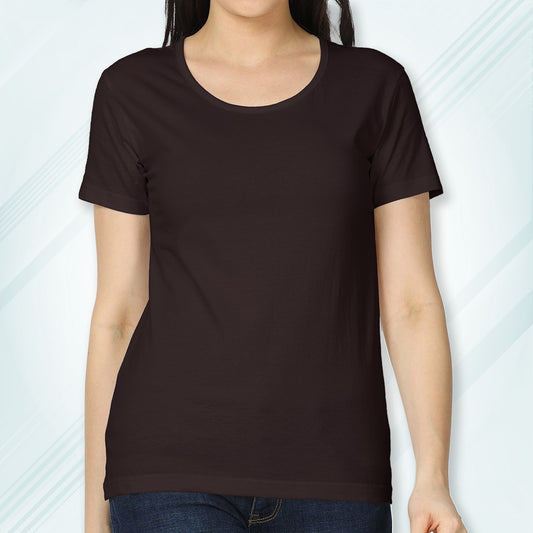 Coffee Brown Round Neck Classic Solid T-shirt | Women