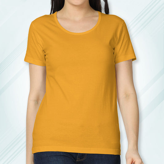 Golden Yellow Round Neck Classic Solid T-shirt | Women