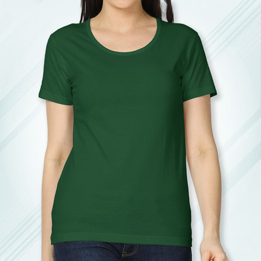 Green Round Neck Classic Solid T-shirt | Women