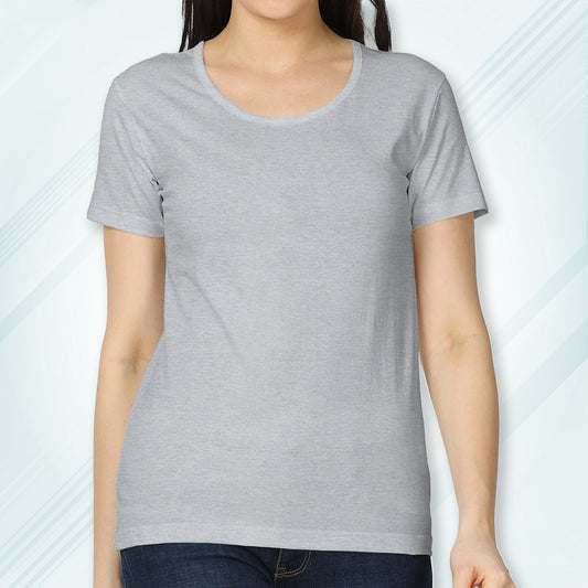 Grey Melange Round Neck Classic Solid T-shirt | Women