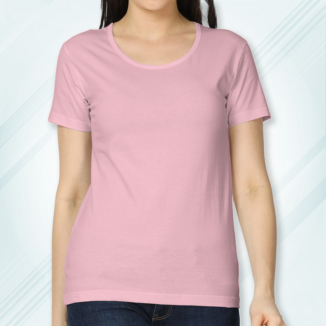 Light Pink Round Neck Classic Solid T-shirt | Women