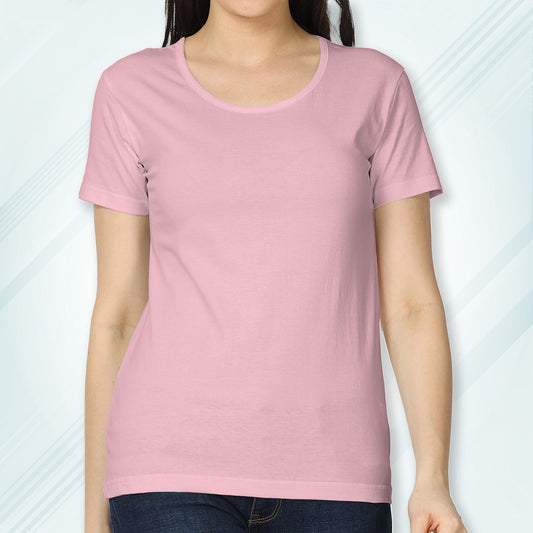 Light Pink Round Neck Classic Solid T-shirt | Women
