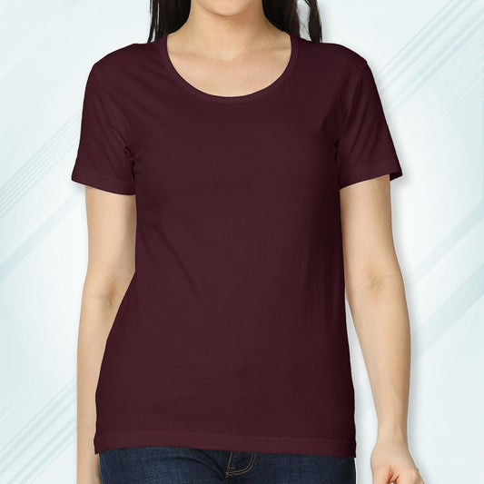 Maroon Round Neck Classic Solid T-shirt | Women