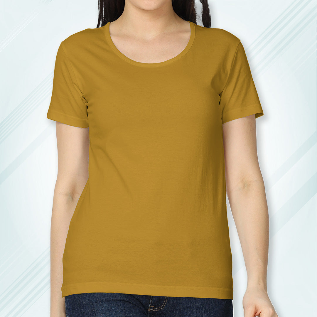 Mustard Yellow Round Neck Classic Solid T-shirt | Women
