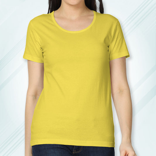 New Yellow Round Neck Classic Solid T-shirt | Women