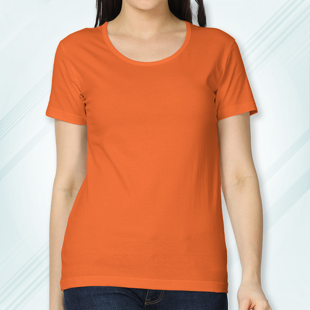Orange Round Neck Classic Solid T-shirt | Women