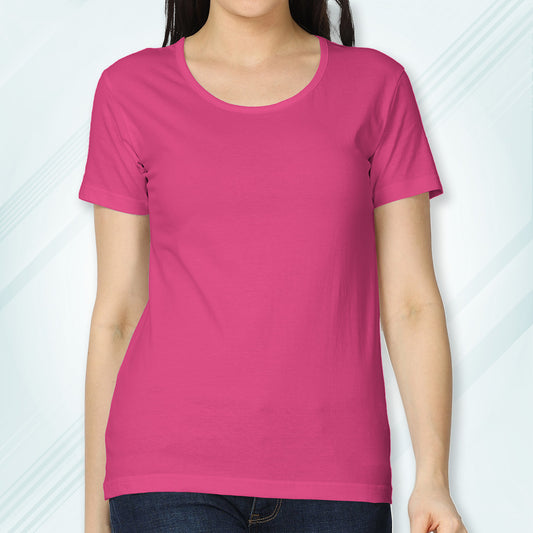 Pink Round Neck Classic Solid T-shirt | Women