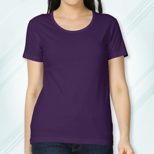 Purple Round Neck Classic Solid T-shirt | Women