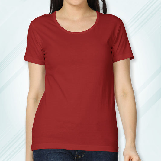 Red Round Neck Classic Solid T-shirt | Women