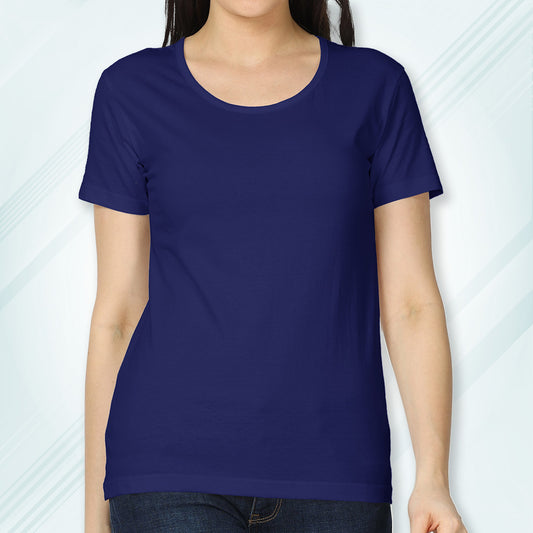Royal Blue Round Neck Classic Solid T-shirt | Women