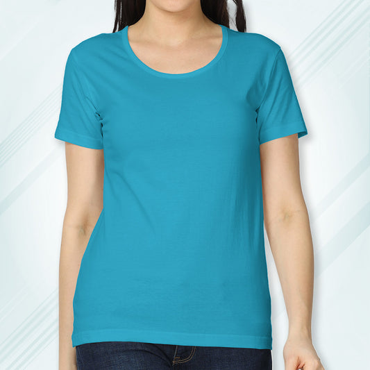 Sky Blue Round Neck Classic Solid T-shirt | Women