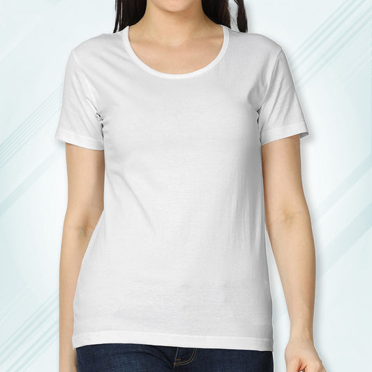 White Round Neck Classic Solid T-shirt | Women