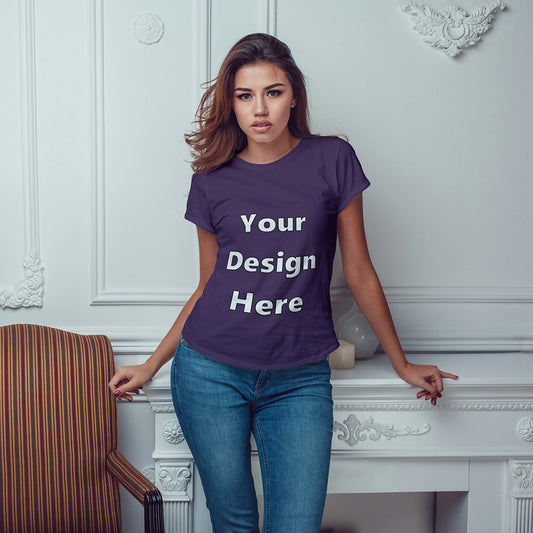 Purple Round Neck Classic Customized T-Shirt Front Design | Women