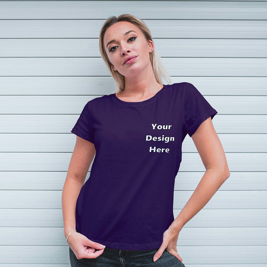 Purple Round Neck Classic Customized T-Shirt Front Pocket Design | Women