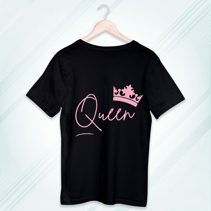 Black Round Neck Oversized Cotton Printed T-shirt Queen
