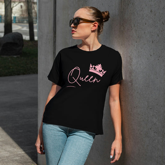 Black Round Neck Oversized Cotton Printed T-shirt Queen