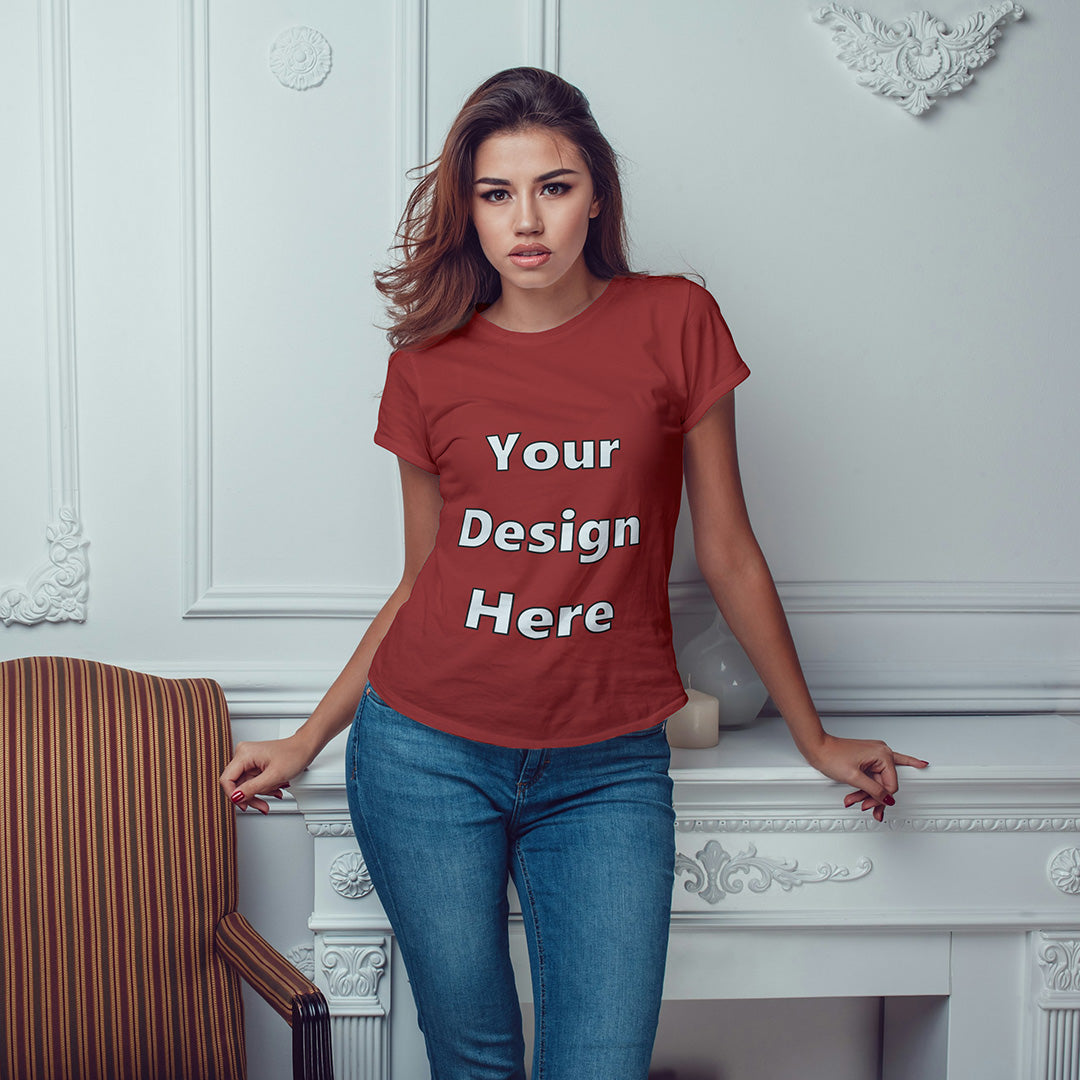 Red Round Neck Classic Customized T-Shirt Front Design | Women