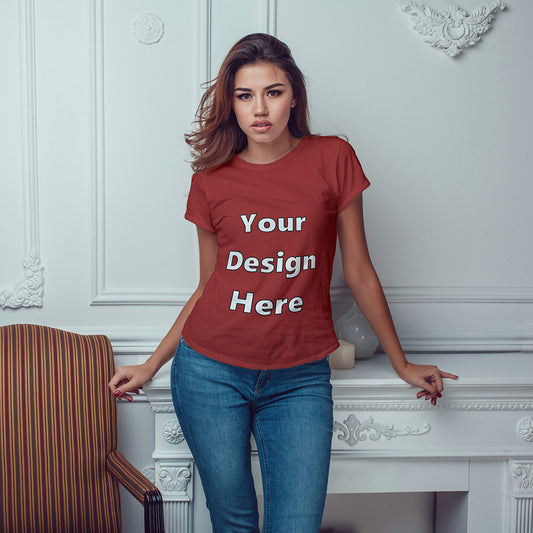 Red Round Neck Classic Customized T-Shirt Front Design | Women