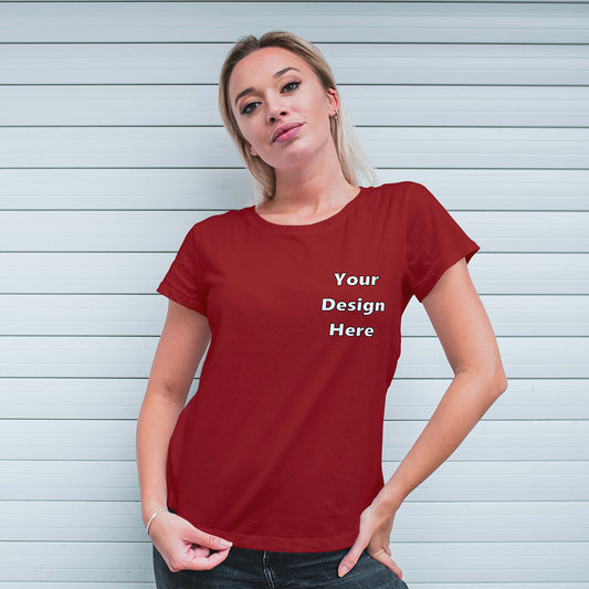 Red Round Neck Classic Customized T-Shirt Front Pocket Design | Women