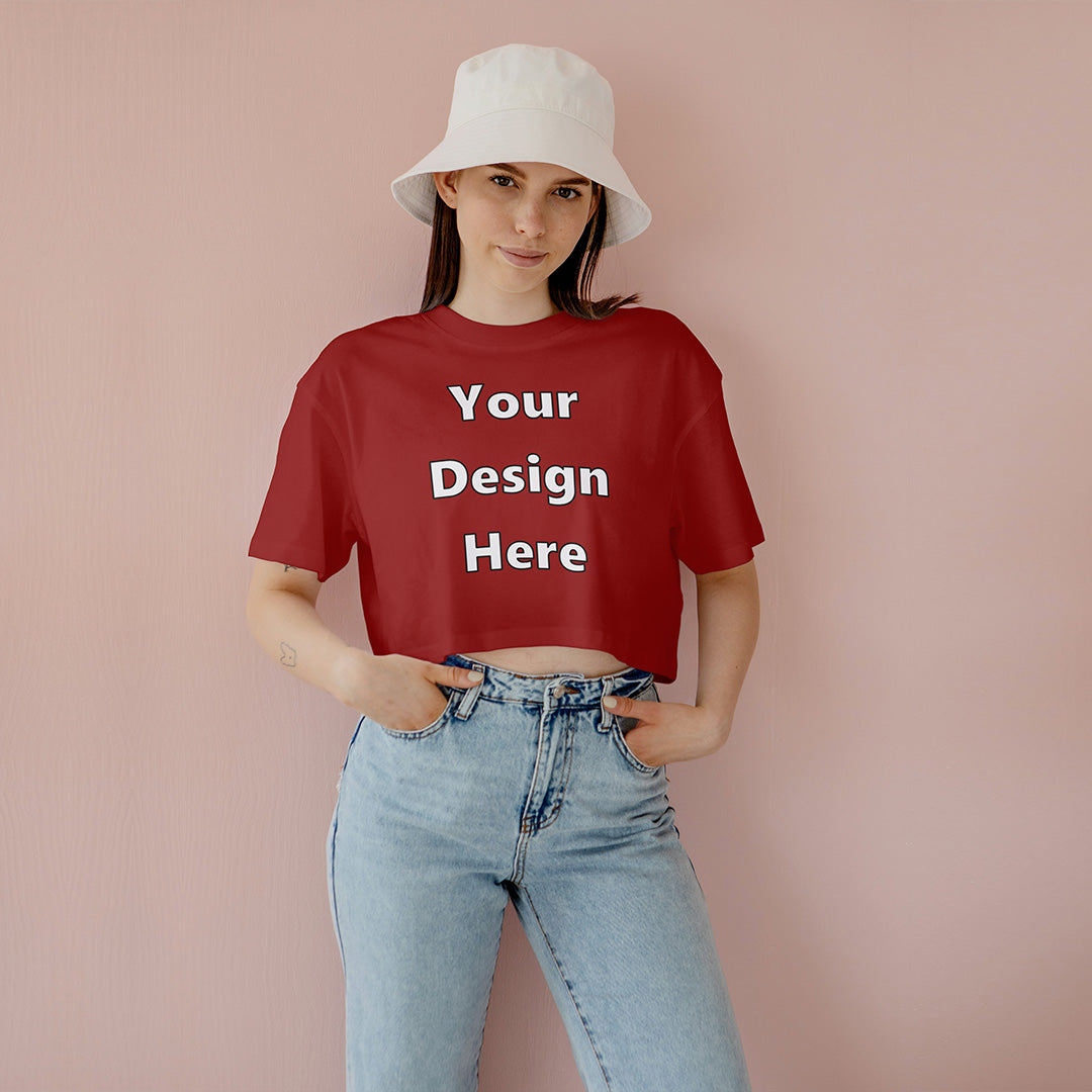 Red Customized Regular Fit Crop Top Front Design | Women