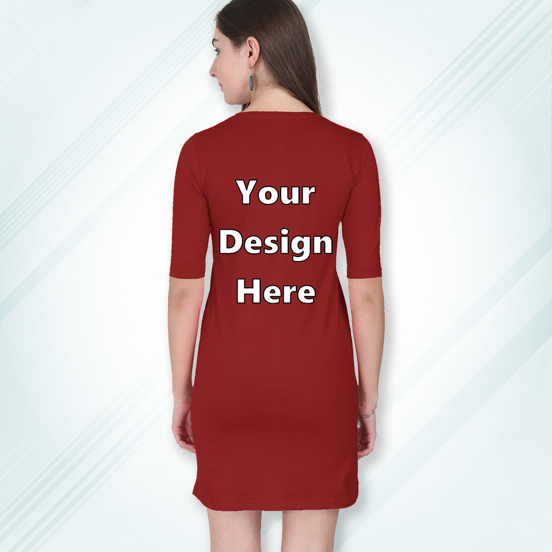 Red Customized Long T-Shirt Dress with Side Pockets Back Design | Women