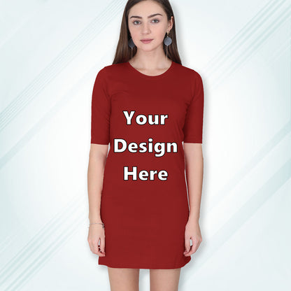 Red Customized Long T-Shirt Dress with Side Pockets Front Design | Women