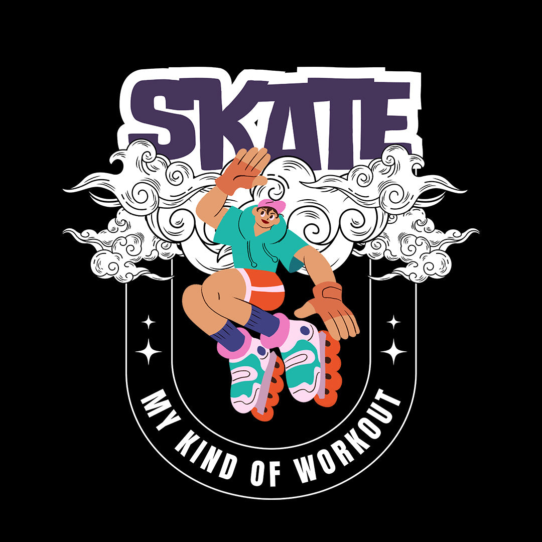 Black Round Neck Classic Printed Classic T-Shirt Roller Skate | Women