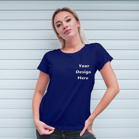 Royal Blue Round Neck Classic Customized T-Shirt Front Pocket Design | Women