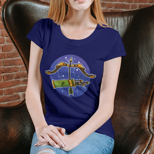 Royal Blue Round Neck Classic Printed Classic T-Shirt Sagittarius Horoscope | Women