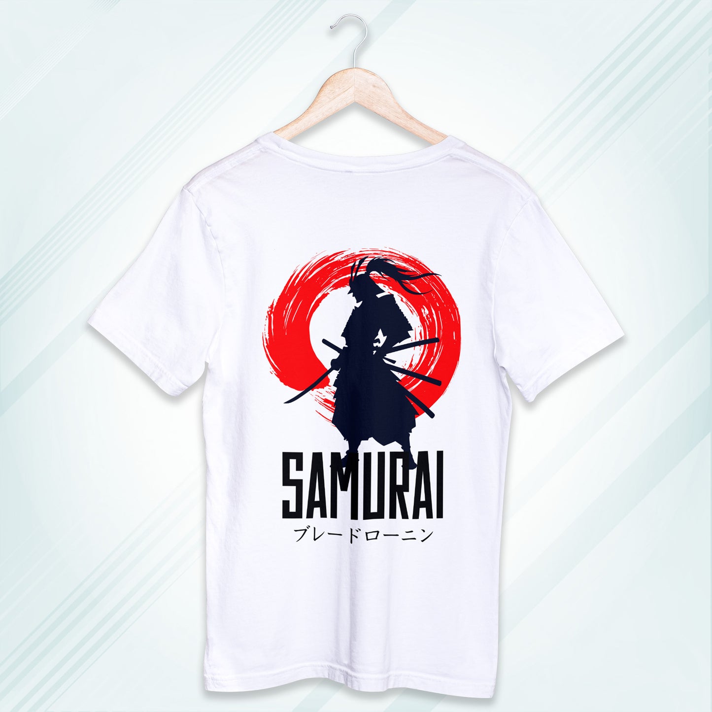 White Round Neck Oversized Cotton Printed T-shirt Samurai Unisex