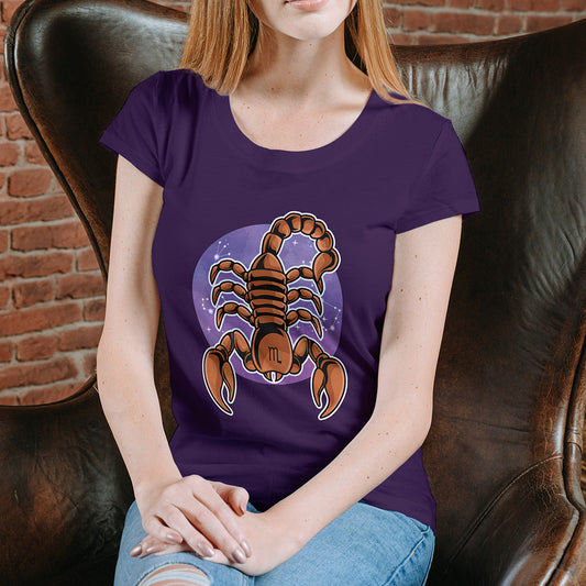 Purple Round Neck Classic Printed Classic T-Shirt Scorpio Horoscope | Women