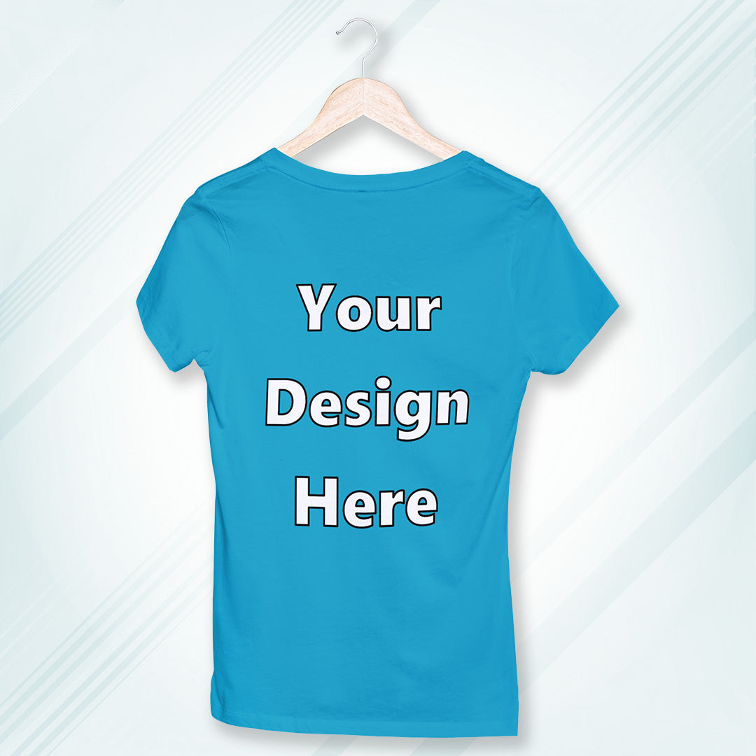 Sky Blue Round Neck Classic Customized T-Shirt Front Design | Women